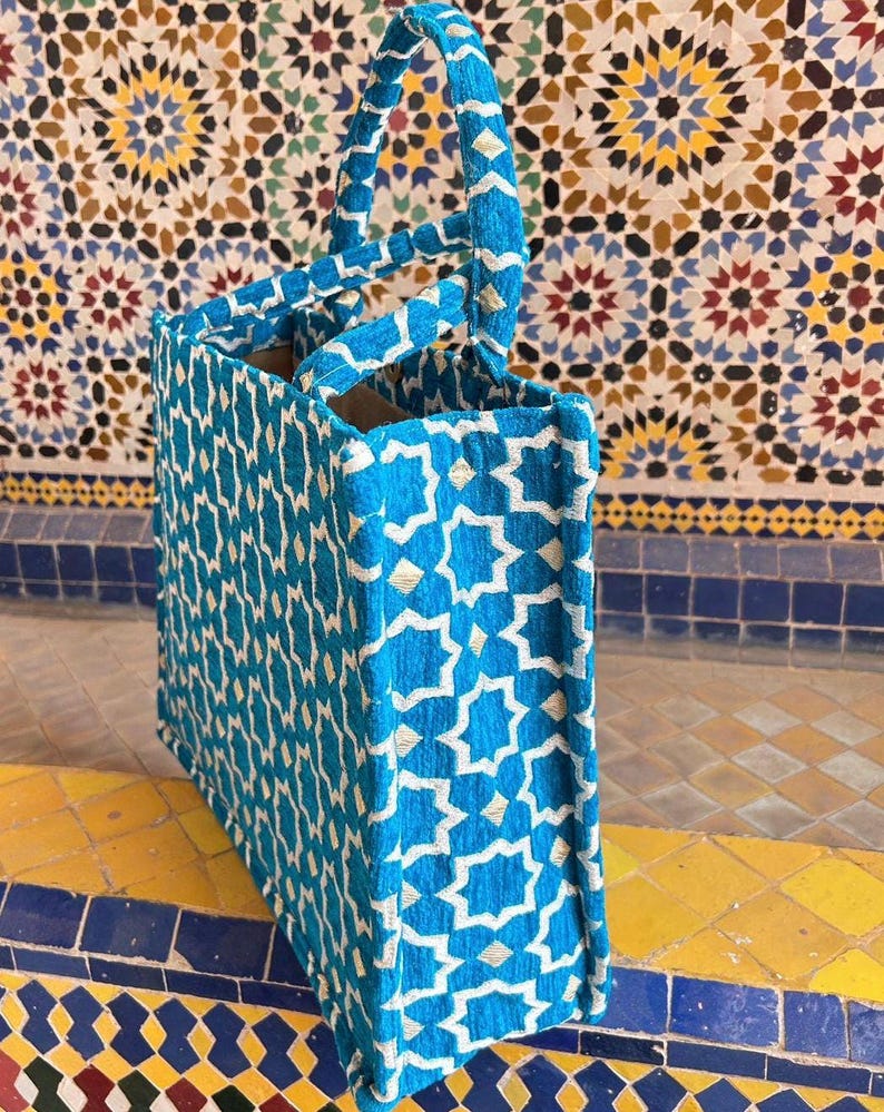 Handmade Moroccan Brocade Tote Bag, Gold Thread Detail image 4