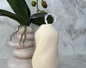 Sculptural Soy Coconut Candle: Modern Wavy Decor, Handmade