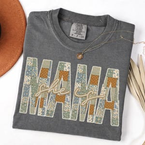 Patchwork Floral She is Mama Png, Grandma Core Png, Faux Embroidered Mom Shirt Design, Varsity Mom Png,Quilt Patchwork Mama Png, Cottagecore