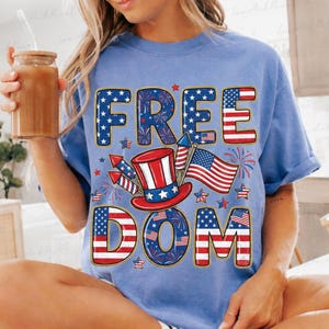Libertà 4 luglio PNG, design per maglietta con stelle e strisce patriottiche, cappello da zio Sam, fuochi d'artificio, bandiera americana, sublimazione PNG del Giorno dell'Indipendenza