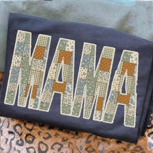 Patchwork Floral Mama Png, Grandma Core Png, Faux Embroidered Mom Shirt Design, Mothers Day Png, Retro Cottagecore, Quilt Appliqué Mama