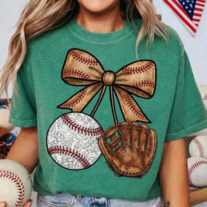Preppy baseball Png, Coquette Baseball Bow PNG, Glitter Baseball Glove Design , Girly Baseball PNG, Trendy Baseball png, Sports Cherry
