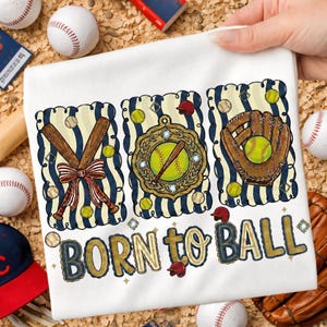 Born To Ball ソフトボール PNG、ヴィンテージ ゲームデー PNG、かわいいソフトボール クリップアート、グローブ バット ヘルメット デザイン、レトロ ソフトボール PNG、ソフトボール シャツ デザイン