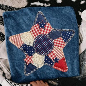 Diseño PNG de estrella de patchwork patriótica para sublimación, camiseta PNG de estrella de patchwork del 4 de julio, día de la independencia, descarga digital de estrella americana rústica