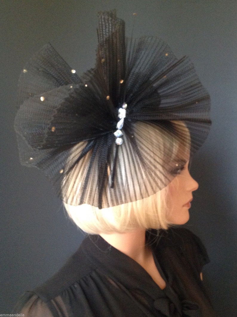Black fascinator sequined large crin fascinator is adorned Etsy