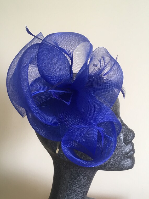 Royal Blue and Navy Blue Stripped Hackle Coque Feathers Costumes Fascinator Hats