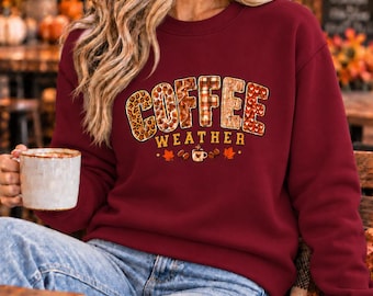 Coffee Weather Sweatshirt, Retro Fall Coffee Lover Crewneck, Cozy Autumn Gift for Her