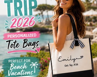 Personalized Girls Trip Tote Bag, Custom Name Beach Bag, Bachelorette Party Gift, Bridesmaid Tote, Vacation Travel Bag