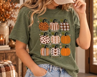 Boho Pumpkin Comfort Colors Shirt, Seasonal Tee, Cute Fall Graphic T-Shirt, Autumn Cottagecore Top, Thanksgiving Gift for Her