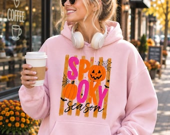 Spooky Season Hoodie, Cute Halloween Hoodie, Pumpkin Hoodie for Women, Pink Orange Halloween Shirt, Fall Gift for Her
