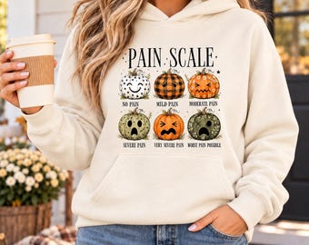 Pumpkin Pain Scale Hoodie, Funny Halloween Nurse Sweatshirt, Fall Pumpkin Pullover