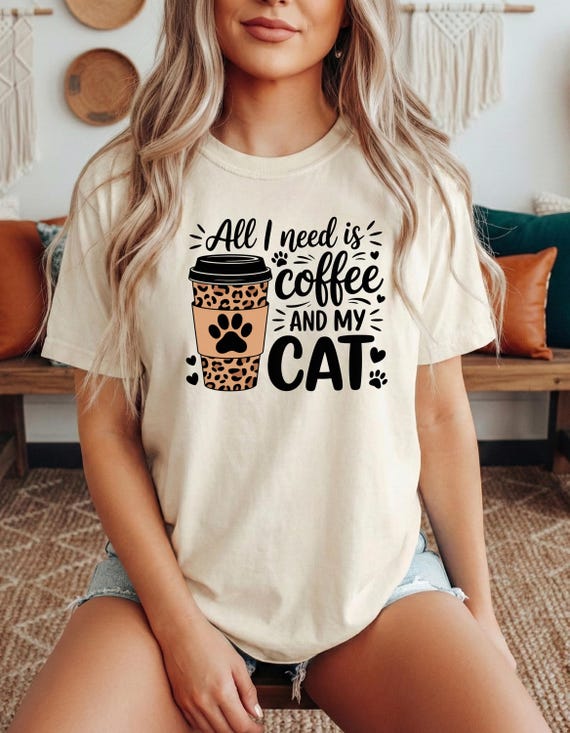 Coffee Cat Shirt for Women, Cat Mom Coffee Lover Tee, Funny Cat Coffee Shirt, Cute Cat Graphic Tee, Cat Lover Gift