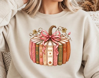 Fall Book Pumpkin Sweatshirt, Book Lover Crewneck, Thanksgiving Reader Gift, Cozy Bookish Sweater, Librarian Teacher Fall Shirt