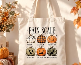 Pumpkin Pain Scale Tote Bag, Funny Halloween Nurse Bag, Fall Pumpkin Gift
