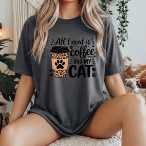Coffee Cat Shirt for Women, Cat Mom Coffee Lover Tee, Funny Cat Coffee Shirt, Cute Cat Graphic Tee, Cat Lover Gift image 10