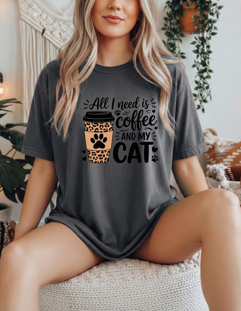 Coffee Cat Shirt for Women, Cat Mom Coffee Lover Tee, Funny Cat Coffee Shirt, Cute Cat Graphic Tee, Cat Lover Gift image 10