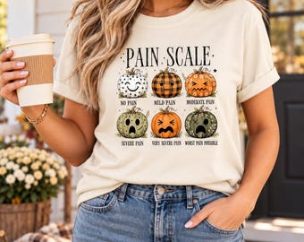 Pumpkin Pain Scale Comfort Color Shirt, Funny Halloween Nurse Tee, Fall Graphic T-Shirt
