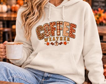 Coffee Weather Hoodie, Retro Fall Coffee Lover Pullover, Cozy Autumn Gift for Her