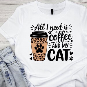 Coffee Cat Shirt for Women, Cat Mom Coffee Lover Tee, Funny Cat Coffee Shirt, Cute Cat Graphic Tee, Cat Lover Gift image 2