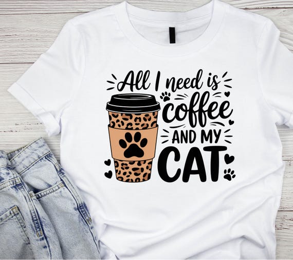 Coffee Cat Shirt for Women, Cat Mom Coffee Lover Tee, Funny Cat Coffee Shirt, Cute Cat Graphic Tee, Cat Lover Gift