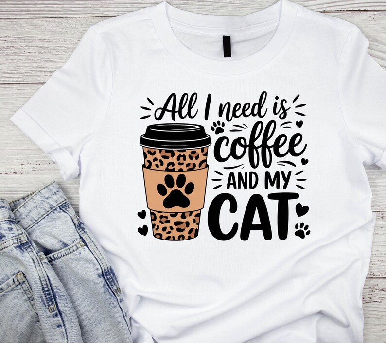 Coffee Cat Shirt for Women, Cat Mom Coffee Lover Tee, Funny Cat Coffee Shirt, Cute Cat Graphic Tee, Cat Lover Gift image 2