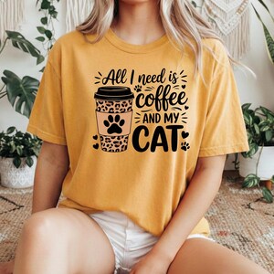 Coffee Cat Shirt for Women, Cat Mom Coffee Lover Tee, Funny Cat Coffee Shirt, Cute Cat Graphic Tee, Cat Lover Gift image 9