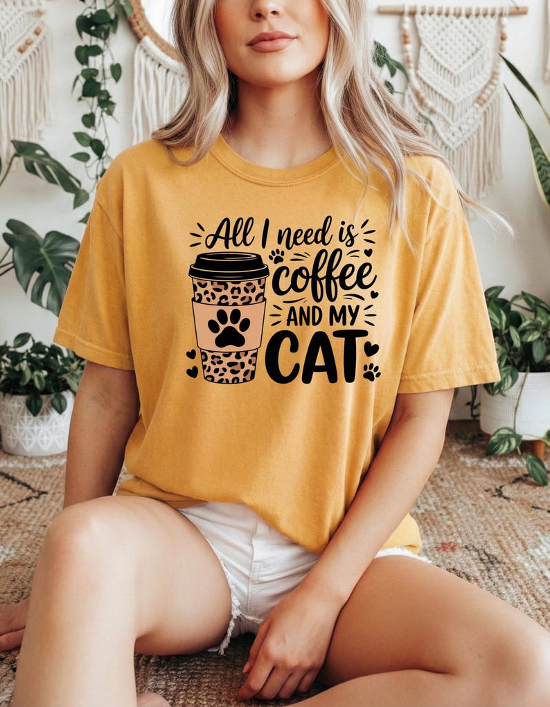 Coffee Cat Shirt for Women, Cat Mom Coffee Lover Tee, Funny Cat Coffee Shirt, Cute Cat Graphic Tee, Cat Lover Gift image 9