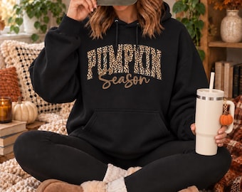 Pumpkin Season Hoodie, Leopard Print Fall Hoodie for Women, Cozy Autumn Outfit, Fall Wardrobe, Thanksgiving Gift for Her