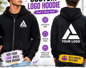 Custom Logo Hoodie, Personalized Business Hoodie, Front & Back Logo Sweatshirt, Team Hoodie, Company Shirts