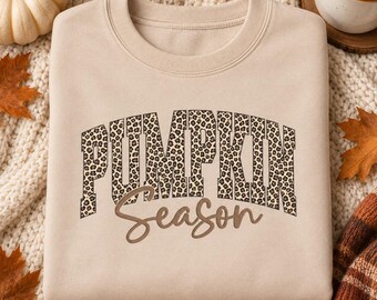 Pumpkin Season Sweatshirt, Leopard Print Fall Crewneck, Autumn Outfit, Cozy Fall Wardrobe, Thanksgiving Gift for Her