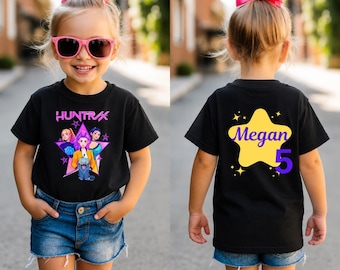 Custom Huntrix Birthday T-Shirt, Personalized Birthday Tee, Kpop Birthday Shirt with Name, Youth Birthday Tee, Huntrix Fan Gift Shirt