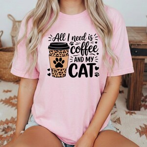 Coffee Cat Shirt for Women, Cat Mom Coffee Lover Tee, Funny Cat Coffee Shirt, Cute Cat Graphic Tee, Cat Lover Gift image 6