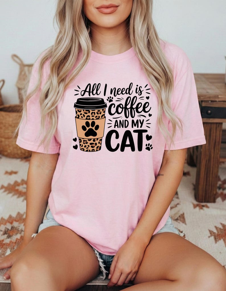 Coffee Cat Shirt for Women, Cat Mom Coffee Lover Tee, Funny Cat Coffee Shirt, Cute Cat Graphic Tee, Cat Lover Gift image 6