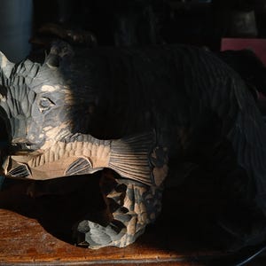 Giapponese Hokkaido ORSO scultura legno Giappone Ainu antico legno