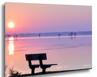 Sunrise Bench, Mattamuskeet Lake, NC, Nature Landscape photo print