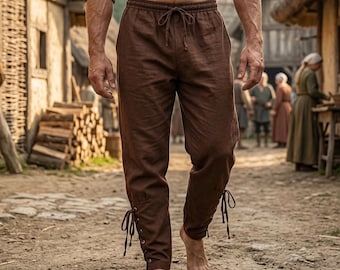 Pantalon médiéval viking pour homme, pantalon Renaissance avec cordon de serrage, pantalon GN celtique nordique, costume de pirate Ren Faire, vêtements de cosplay fantastique