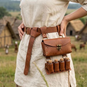 Wikinger Mittelalter Gürtel & Trankflaschen, LARP Cosplay Gürteltasche, Gürteltasche, Alchemie Gürtel Set, Ren Faire Kostümzubehör
