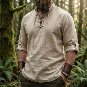 Middeleeuws Viking-tuniekshirt voor mannen, katoen-linnen renaissancepiraatshirt, Noordse LARP-kostuumtop, Keltische cosplaykleding, Noors kostuum