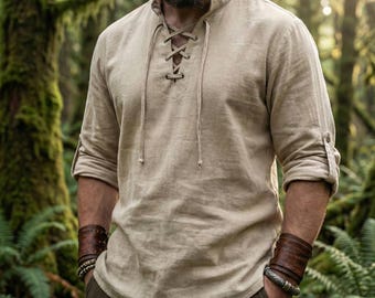 Chemise tunique viking médiévale pour homme, chemise de pirate Renaissance en coton et lin, haut de costume de GN nordique, vêtements de cosplay celtique, costume nordique