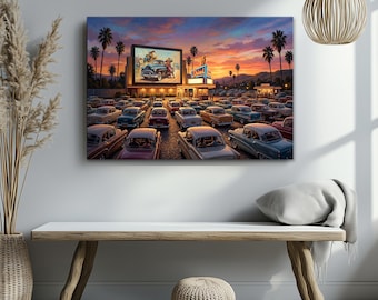 Retro Drive-In Theater Wall Art | Vintage Sunset Print | Nostalgic Americana Decor