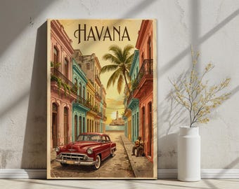 Havana Vintage Travel Wall Art | Classic Car Print | Retro Cuba Poster