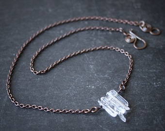 Delicate Quartz Crystal Points Necklace in copper.  Tiny Icicles.
