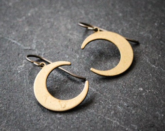 Petite Brass Moon Earrings