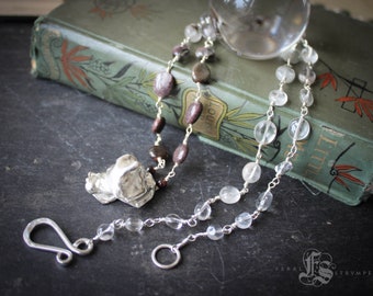 Long Water Cast Sterling Silver Statement Necklace with Phantom Quartz. Tide Pool Necklace.