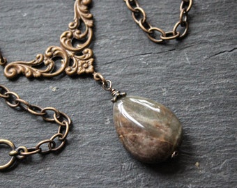 Riverbed Necklace. Rustic Witchy Necklace with Moss Agate.