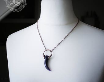 Rustic Horn Necklace in Amethyst Crystal and Copper. Gjallarhorn.