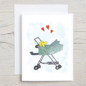 Welcome New Baby Card: Watercolor Stroller Design