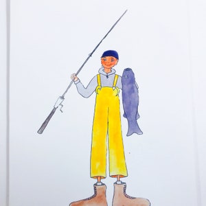 Birthday Card, Fishing, Gift for Him, Handmade Card, Fisherman