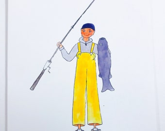 Birthday Card, Fishing, Gift for Him, Handmade Card, Fisherman