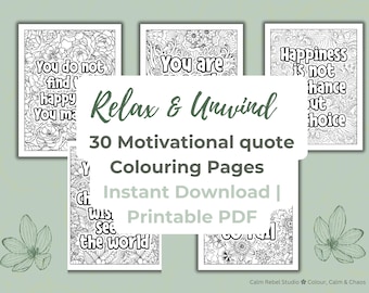 Motivational Quote Coloring Pages for Adults - 30 Printable Designs (PDF)